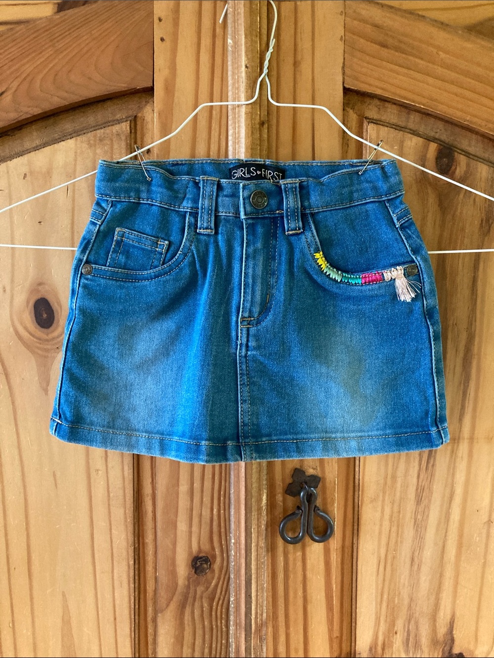 Girls First blue jean denim embroidered mini skirt size 2T